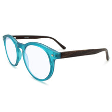 Large Round Anti Blue-Light Reading Glasses Men & Women | R-729P-Blue & Wood Brown